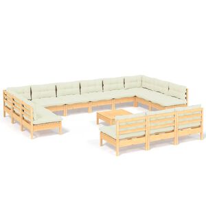 vidaXL Set Divani da Giardino 14 pz con Cuscini Crema Massello di Pino