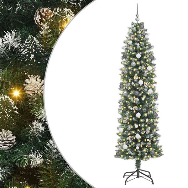 vidaXL Albero di Natale Artificiale Sottile Verde e Bianco 240 cm
