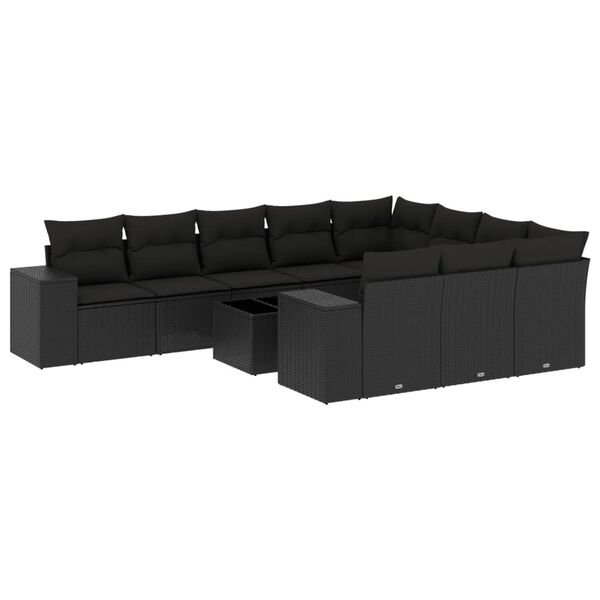 vidaXL Set Divani da Giardino 11 pz con Cuscini in Polyrattan Nero