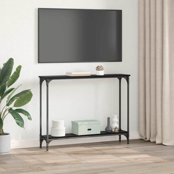 vidaXL Tavolo consolle con lo scaffale Rovere Nero 100 x 22,5 x 75 cm