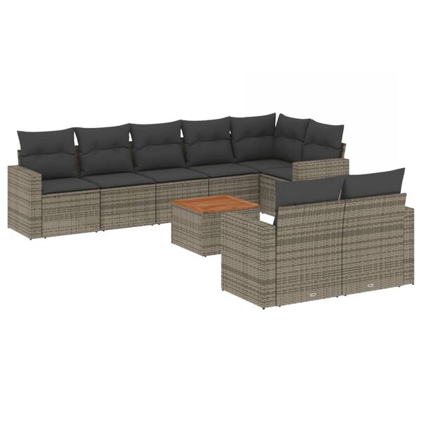 vidaXL Set Divano da Giardino 9 pz con Cuscini Grigio in Polyrattan