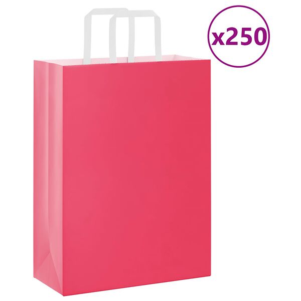 vidaXL Sacchetti di Carta 250 pz con Manici Rosa 26x12x35 cm