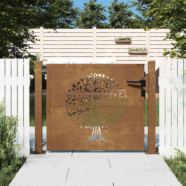 vidaXL Cancello da giardino 100x100 cm in acciaio Corten con design ad albero