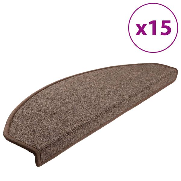 vidaXL Tappetini per scale 15 pz 65x24x4 cm Marrone caff&egrave; Semicircolari Grandi