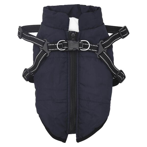 vidaXL Cappotto Cani Imbracatura Impermeabile Riflettente Blu Navy L32