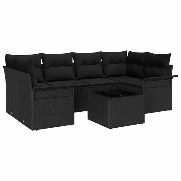 vidaXL Set Divano da Giardino 7 pcs Nero Poly Rattan