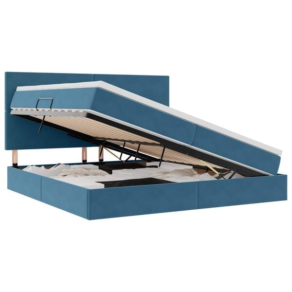 vidaXL Letto con contenitore e materasso Blu Scuro 200 x 200 cm