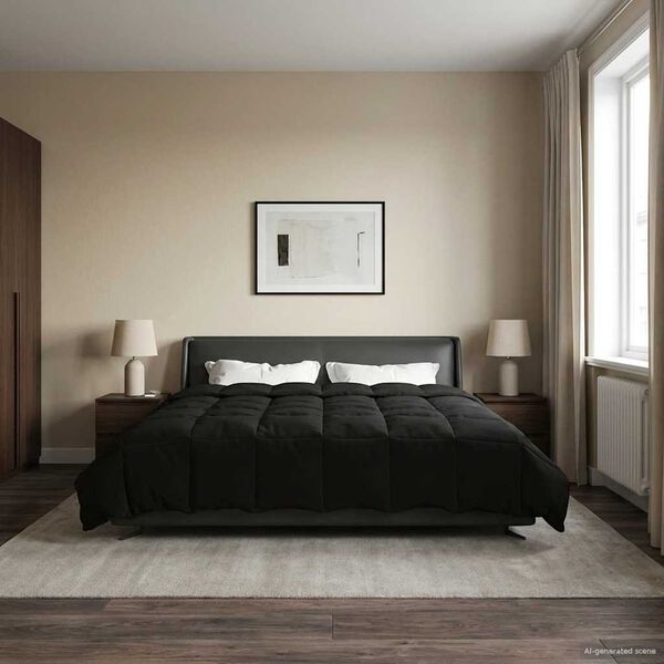 vidaXL Duvet Invernale Trapuntato Nero 200 x 200 cm Microfibra