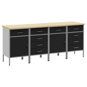 vidaXL Mobile da lavoro con blocco 4 pz Nero e Grigio 200 x 55 x 85 cm