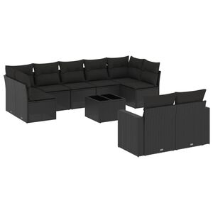 vidaXL Set Divani da Giardino 10pz con Cuscini in Polyrattan Nero