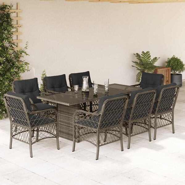 vidaXL Set da Pranzo da Giardino 9 pz con Cuscini in Polyrattan Grigio