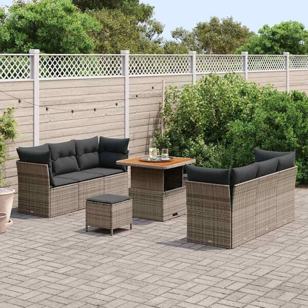 vidaXL Set Divano da Giardino con cuscino 9 pcs Grigio polyrattan