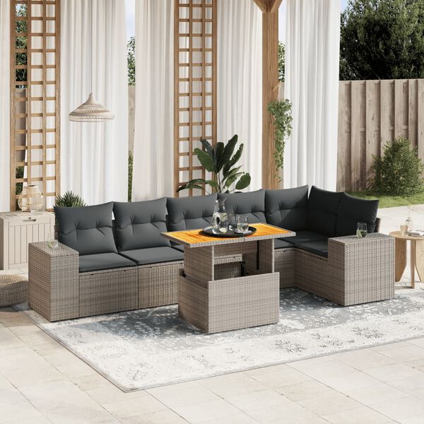 vidaXL Set Divani da Giardino 7 pz con Cuscini Grigio in Polyrattan