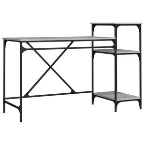 vidaXL Scrivania Ripiani Grigio Sonoma 135x50x90cm Multistrato e Ferro
