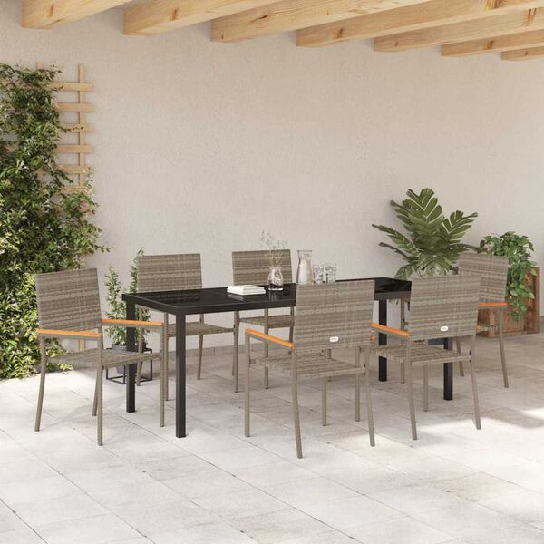 vidaXL Set da Pranzo per Giardino con cuscino 7 pcs Grigio polyrattan