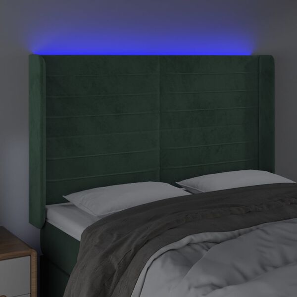 vidaXL Testiera a LED Verde Scuro 147x16x118/128 cm in Velluto