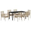 vidaXL Set da Pranzo per Giardino con cuscino 7 pcs Beige polyrattan