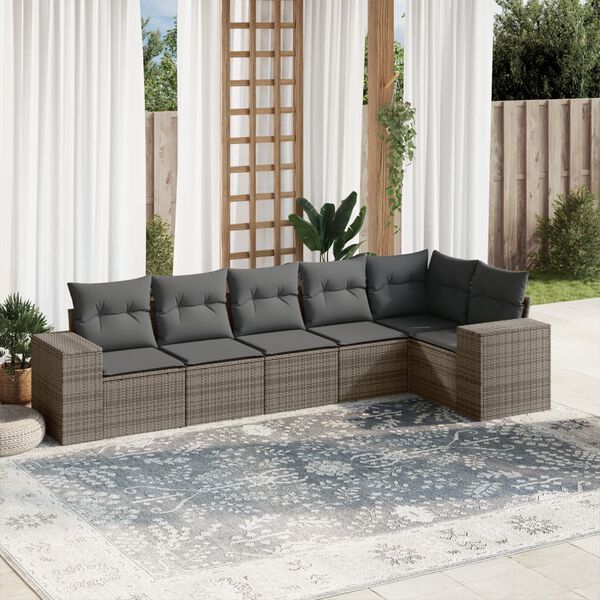 vidaXL Set Divano da Giardino 6 pz con Cuscini Grigio in Polyrattan