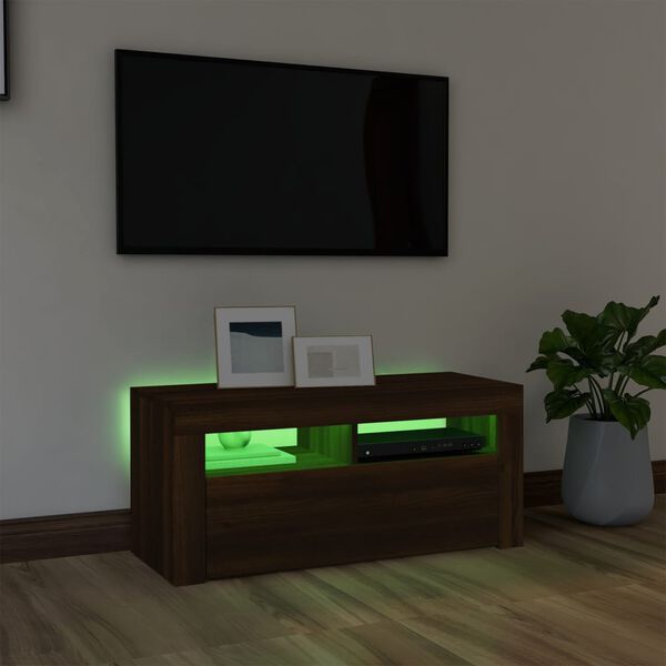 vidaXL Mobile Porta TV con Luci LED Rovere Marrone 90x35x40 cm