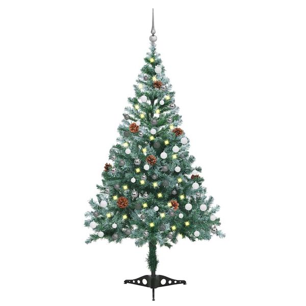 vidaXL Albero di Natale Satinato Preiluminato Palline e Pigne 150 cm