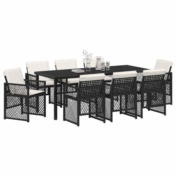 vidaXL Set da Pranzo per Giardino 9 pcs Nero polyrattan