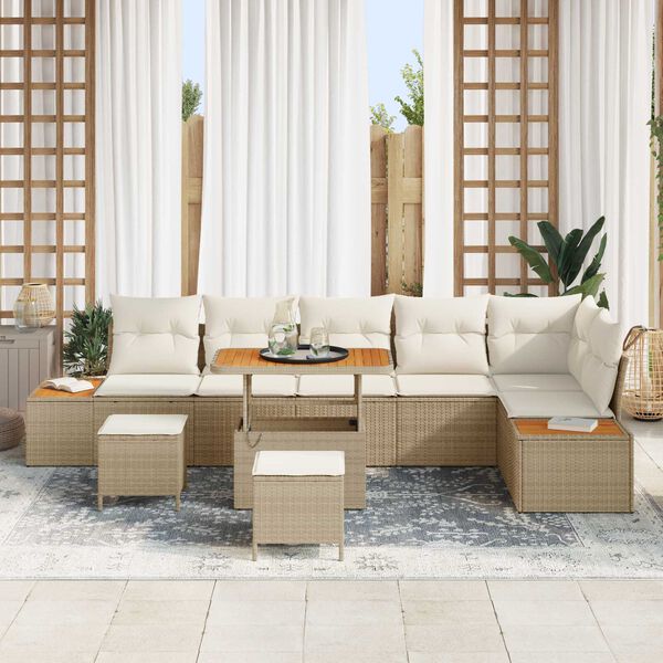 vidaXL Set Divano da Giardino 9 pcs Beige polyrattan
