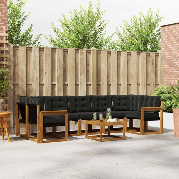 vidaXL Set di divani da esterno con cuscino 8 pcs Naturale e Nero