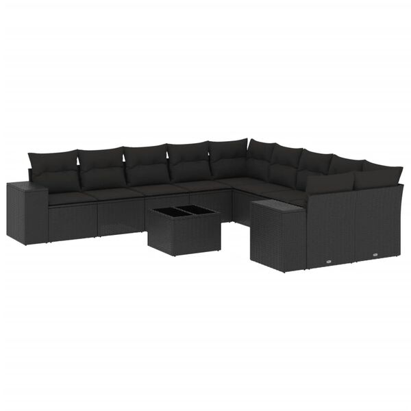 vidaXL Set Divani da Giardino 11 pz con Cuscini in Polyrattan Nero