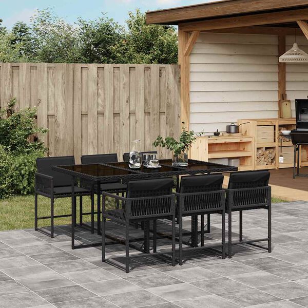 vidaXL Set da Pranzo da Giardino 7 pz Nero con Cuscini in Polyrattan