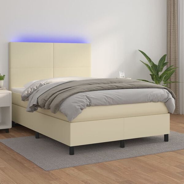 vidaXL Giroletto a Molle con Materasso e LED Crema 140x190 cm