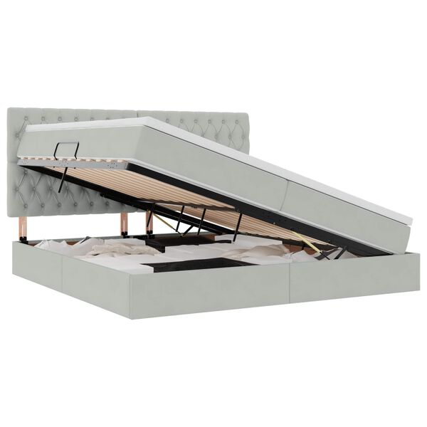 vidaXL Letto con contenitore e materasso Grigio chiaro 200 x 200 cm