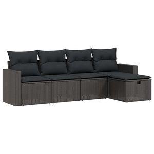 vidaXL Set Divani da Giardino 5 pz con Cuscini in Polyrattan Nero
