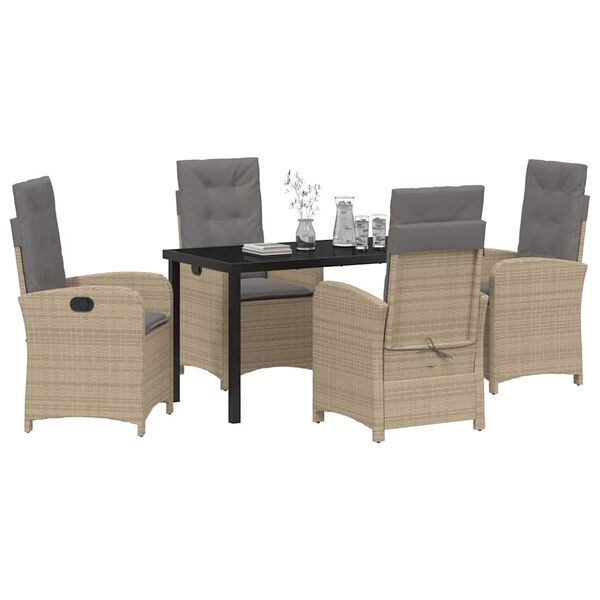 vidaXL Set da Pranzo per Giardino con cuscino 5 pcs Beige polyrattan