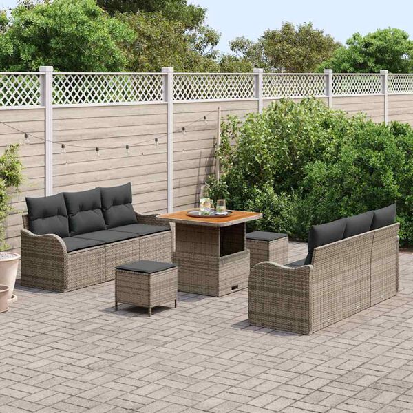 vidaXL Set Divano da Giardino con cuscino con cuscino 9 pcs Grigio