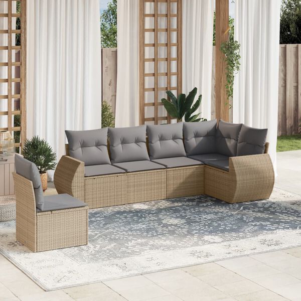 vidaXL Set Divano da Giardino 6 pz con Cuscini Beige in Polyrattan