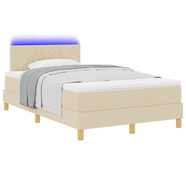 vidaXL Letto a Sorgente LED con materasso Crema 120 x 190 cm Tessuto