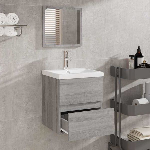 vidaXL Mobile da Bagno con Specchio Grigio Sonoma in Legno Multistrato
