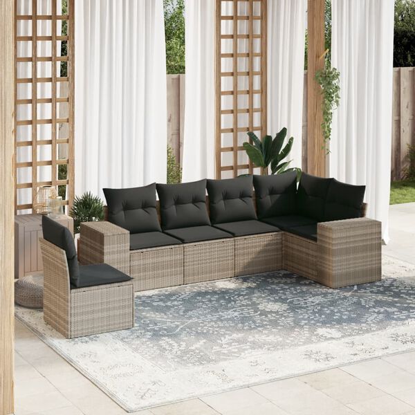 vidaXL Set Divano da Giardino 6pz con Cuscini Grigio Chiaro Polyrattan