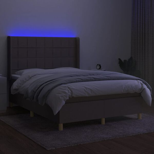 vidaXL Letto a Molle con Materasso e LED Tortora 140x200 cm in Tessuto