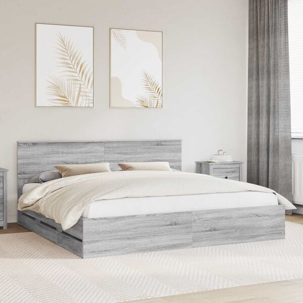 vidaXL Struttura del letto con cassetto Grigio Sonoma 200 x 200 cm