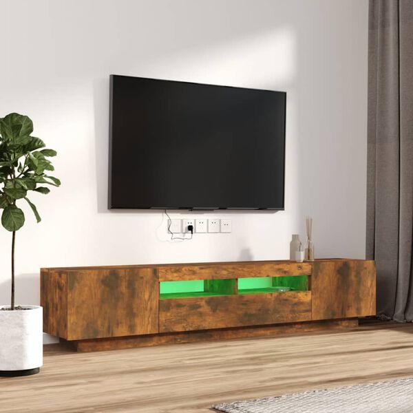 vidaXL Set Mobili TV 2pz con Luci LED Rovere Fumo in Legno Multistrato