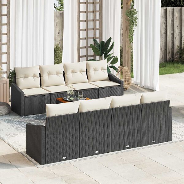 vidaXL Set Divano da Giardino con cuscino 9 pcs Nero polyrattan