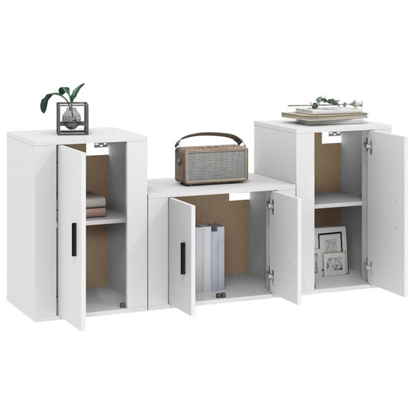 vidaXL Set Mobili Porta TV 3 pz Bianco in Legno Multistrato