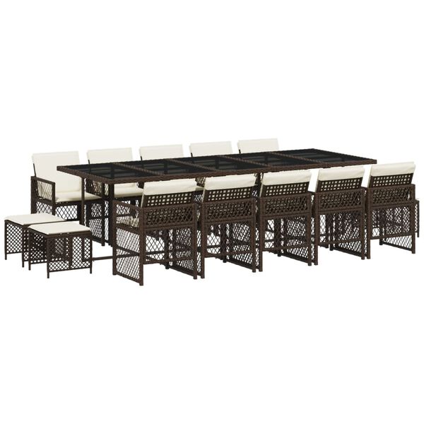 vidaXL Set da Pranzo da Giardino 15 pz con Cuscini Marrone Polyrattan