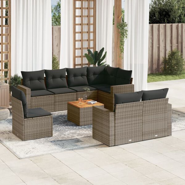 vidaXL Set Divano da Giardino 9 pz con Cuscini Grigio in Polyrattan