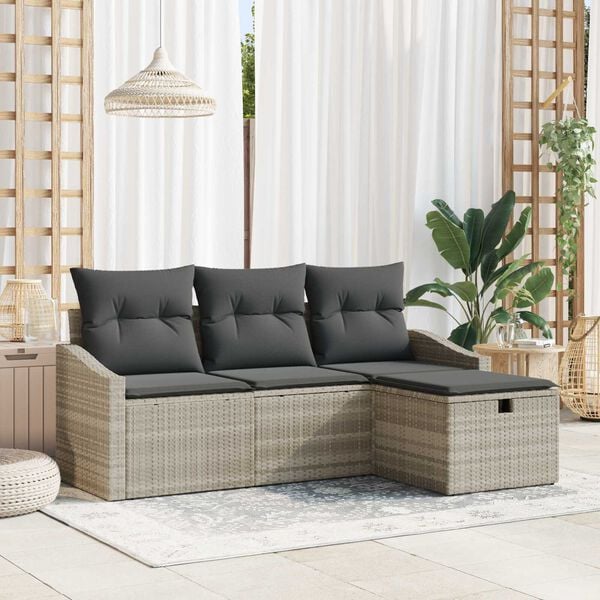 vidaXL Set di divani con cuscino 4 pcs Grigio chiaro polyrattan