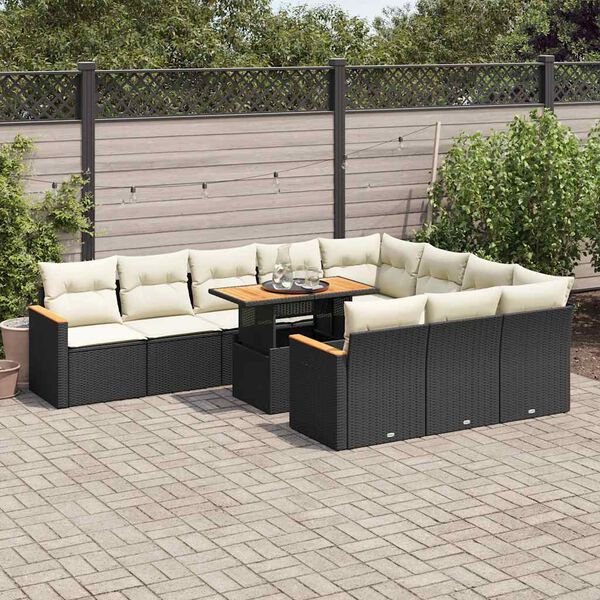 vidaXL Set Divani da Giardino 11 pz con Cuscini Polyrattan Acacia Nero