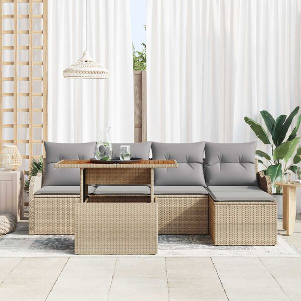 vidaXL Set Divano da Giardino 6 pcs Beige Poly Rattan