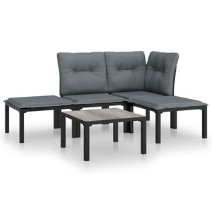 vidaXL Set Salotto da Giardino 5 pz Nero e Grigio in Polyrattan