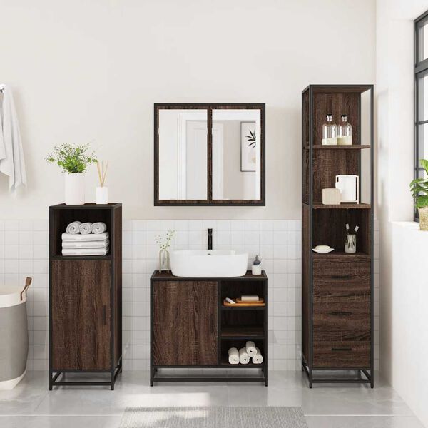 vidaXL Set Mobili da Bagno 3 pz Rovere Marrone in Legno Multistrato